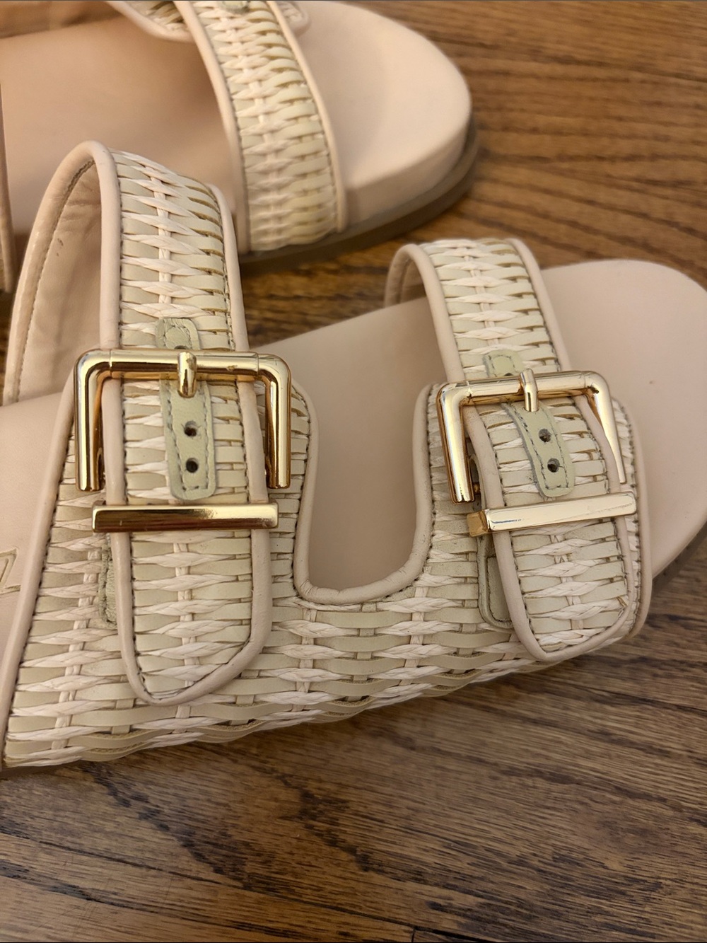 SCHUTZ Cream Woven Double-Buckle Slide Sandals - Picture 2 of 4